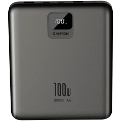 CANYON power bank PB-2008 LED FLAT 20000 mAh PD100W QC3.0 Dark Grey - thumbnail 1