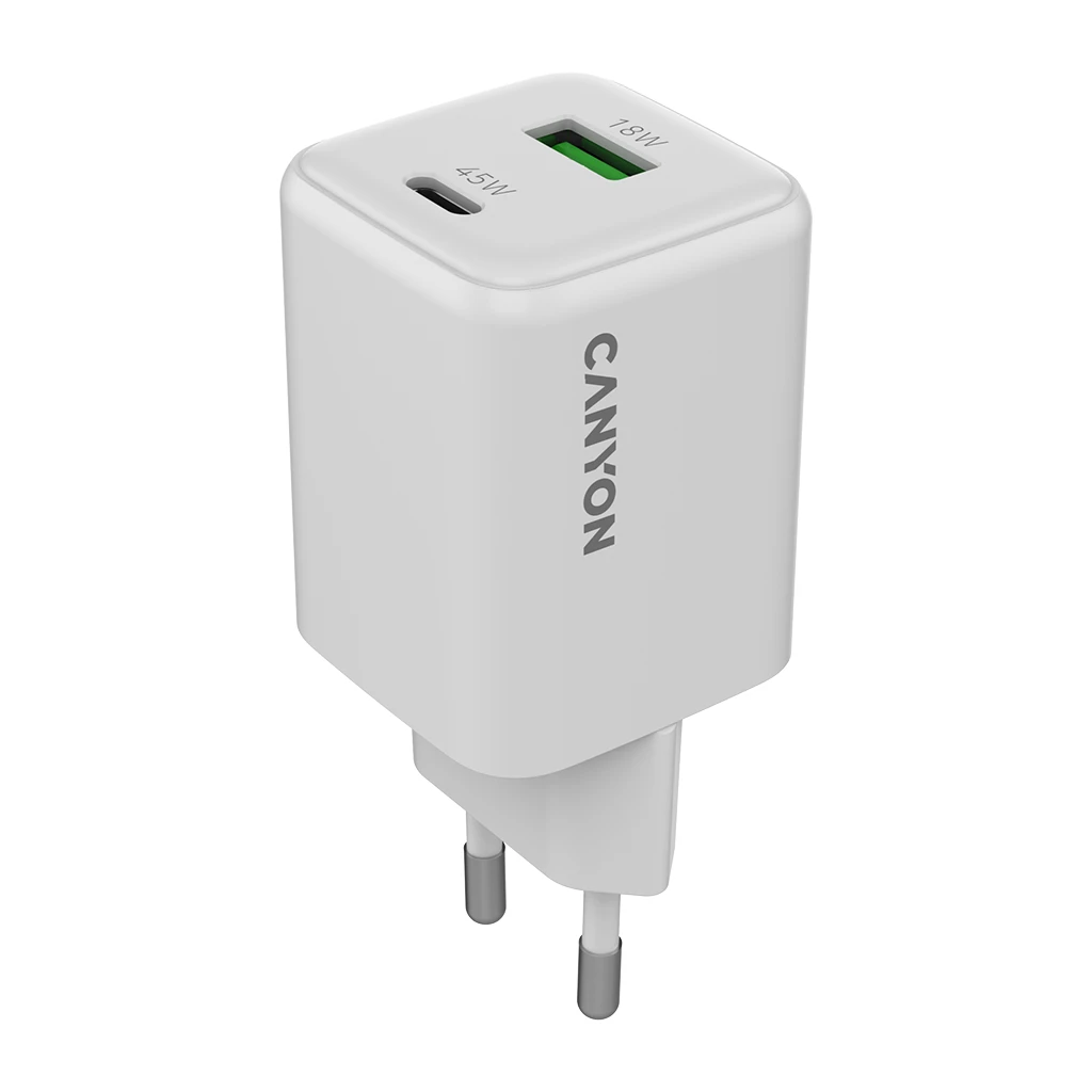 CANYON charger CU45AC GaN 45W 1xPD 1xQC EU White - image 1