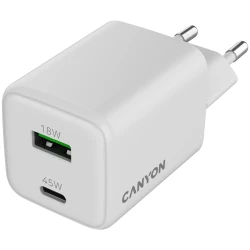 CANYON charger CU45AC GaN 45W 1xPD 1xQC EU White - thumbnail 4