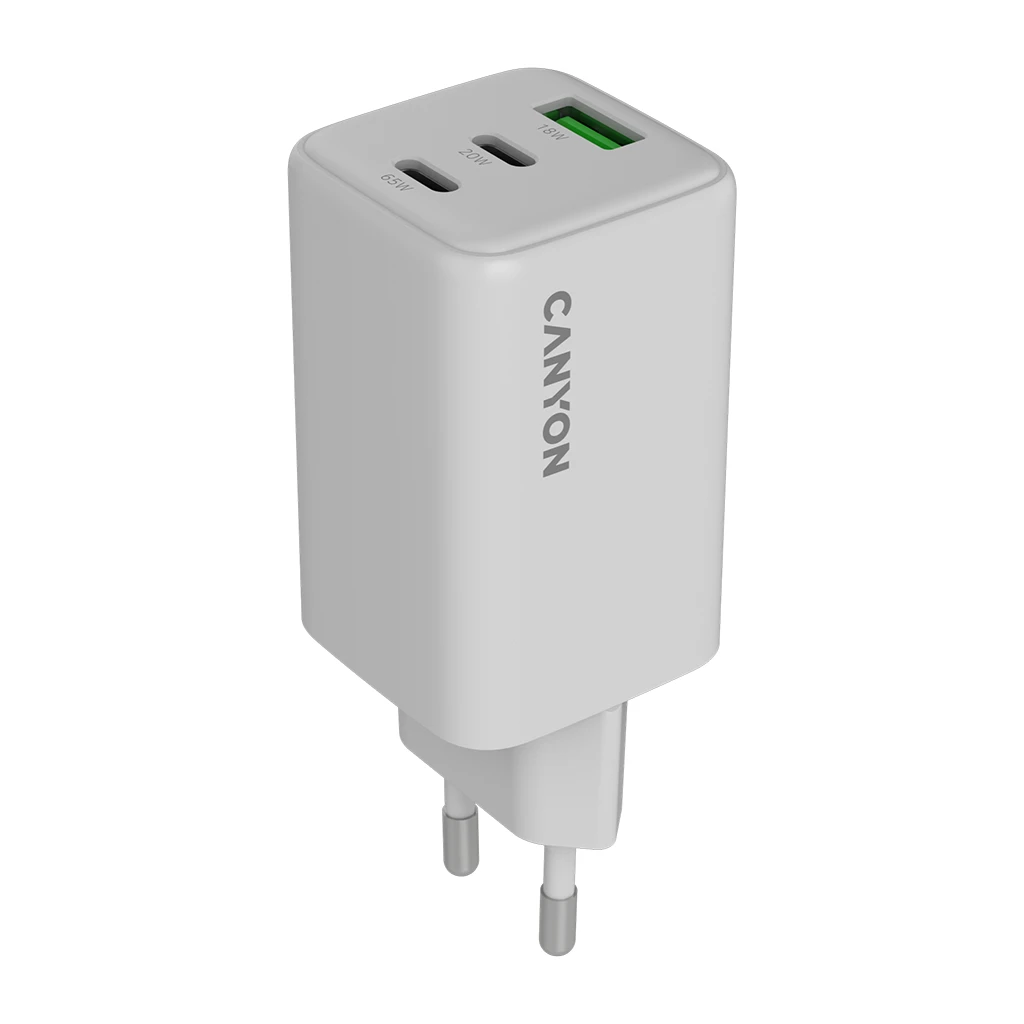 CANYON charger CU65ACC GaN 65W 2xPD 1xQC EU White - image 1