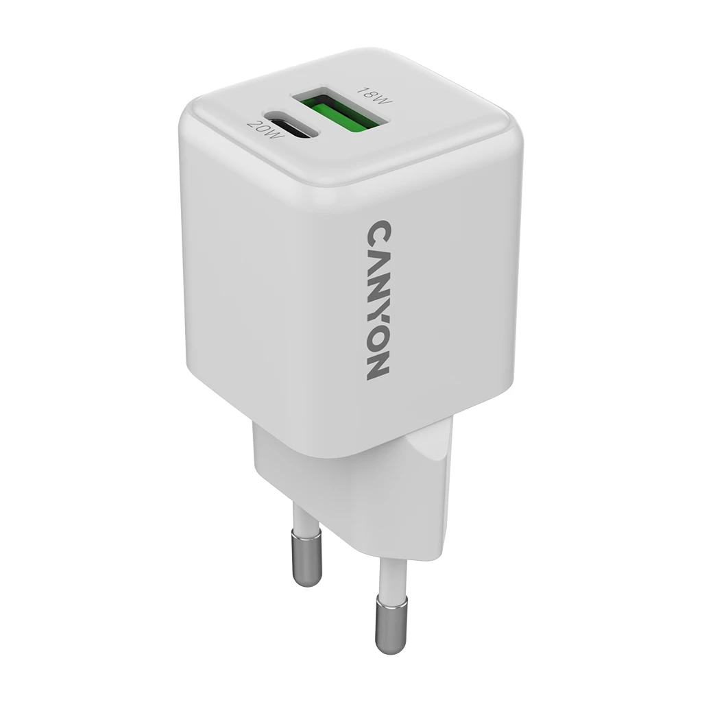 CANYON charger CU20AC GaN 20W 1xPD 1xQC EU White - image 1