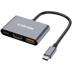 CANYON USB-C Hub DS-4 3in1 Sivi - USB-C 3.2 Gen 1, USB-A 3.2 Gen 1, HDMI 4K@30Hz, USB-C Power Delivery - thumbnail 1