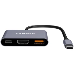 CANYON USB-C Hub DS-4 3in1 Sivi - USB-C 3.2 Gen 1, USB-A 3.2 Gen 1, HDMI 4K@30Hz, USB-C Power Delivery - thumbnail 2