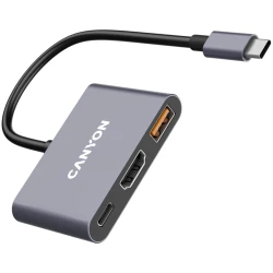 CANYON USB-C Hub DS-4 3in1 Sivi - USB-C 3.2 Gen 1, USB-A 3.2 Gen 1, HDMI 4K@30Hz, USB-C Power Delivery - thumbnail 3