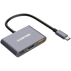 CANYON USB-C Hub DS-4 3in1 Sivi - USB-C 3.2 Gen 1, USB-A 3.2 Gen 1, HDMI 4K@30Hz, USB-C Power Delivery - thumbnail 4