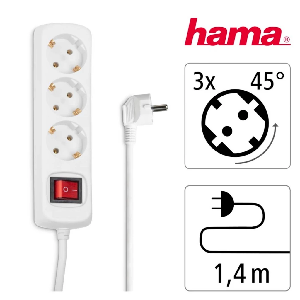 Produžni kabl Hama bijeli, 3 utičnice, 1,4m - image 1