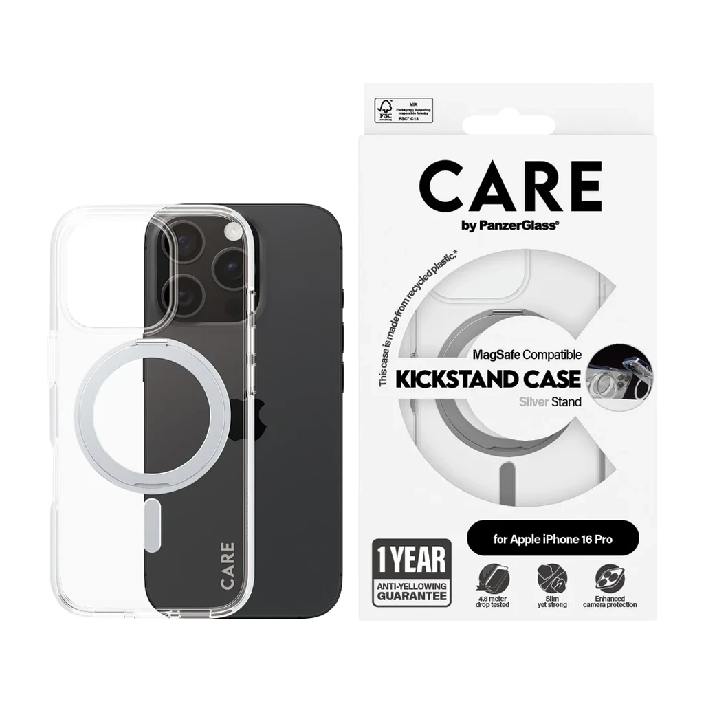 CARE by PanzerGlass Feature Case Transparent w. Silver Kickstand & MagSafe iPhone 16 Pro - image 1