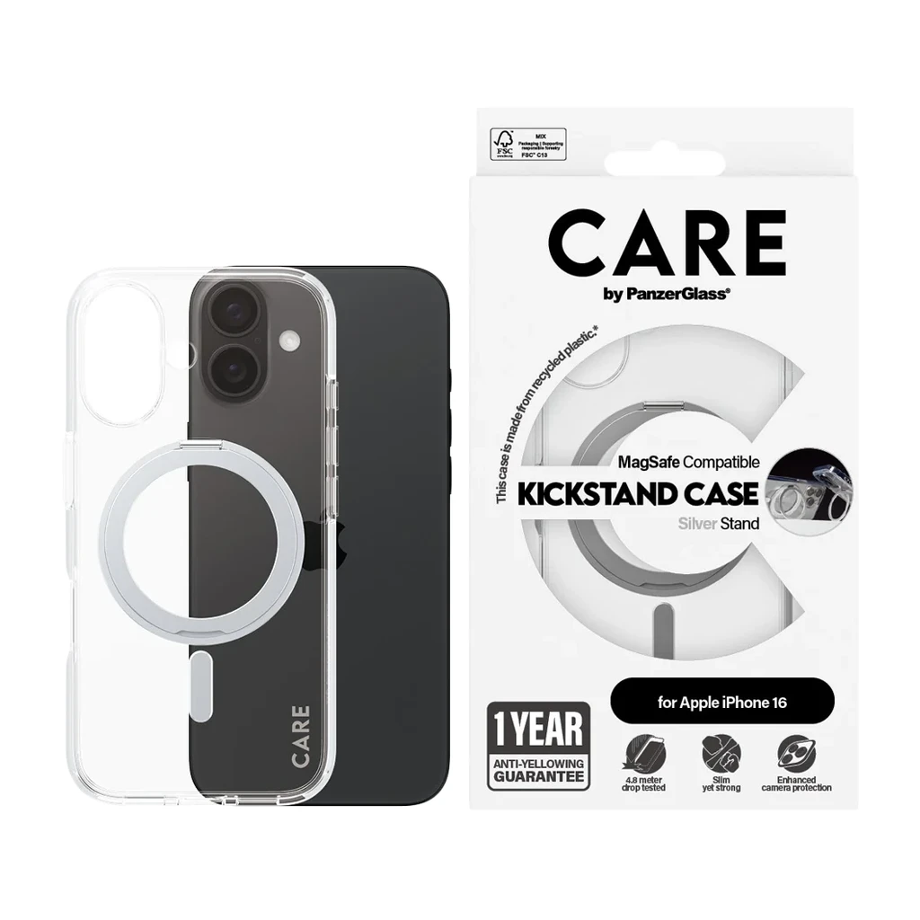 CARE by PanzerGlass Feature Case Transparent w. Silver Kickstand & MagSafe iPhone 16 - image 1