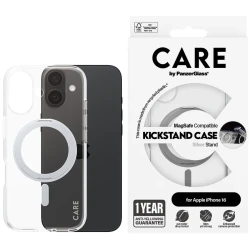 CARE by PanzerGlass Feature Case Transparent w. Silver Kickstand & MagSafe iPhone 16 - thumbnail 1