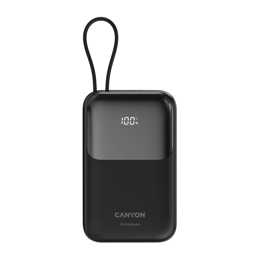 CANYON Prenosna Baterija OnPower 101 - 10000mAh, 22.5W, Ugrađeni Kabl, Crna - image 1