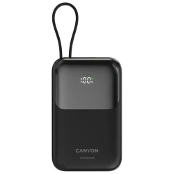 CANYON Prenosna Baterija OnPower 101 - 10000mAh, 22.5W, Ugrađeni Kabl, Crna - thumbnail 1