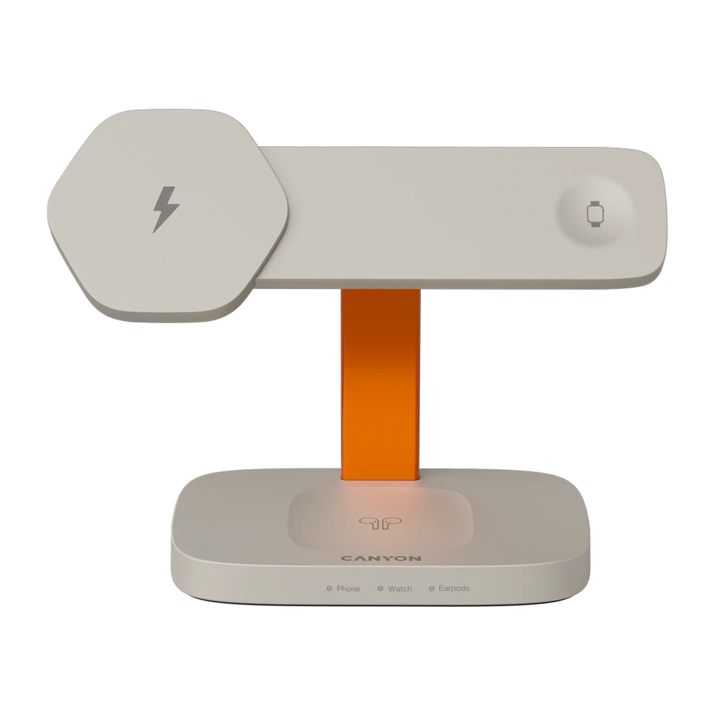 CANYON Wireless Charging Station Hexagon 310 3in1 LightGrey/Orange - image 1