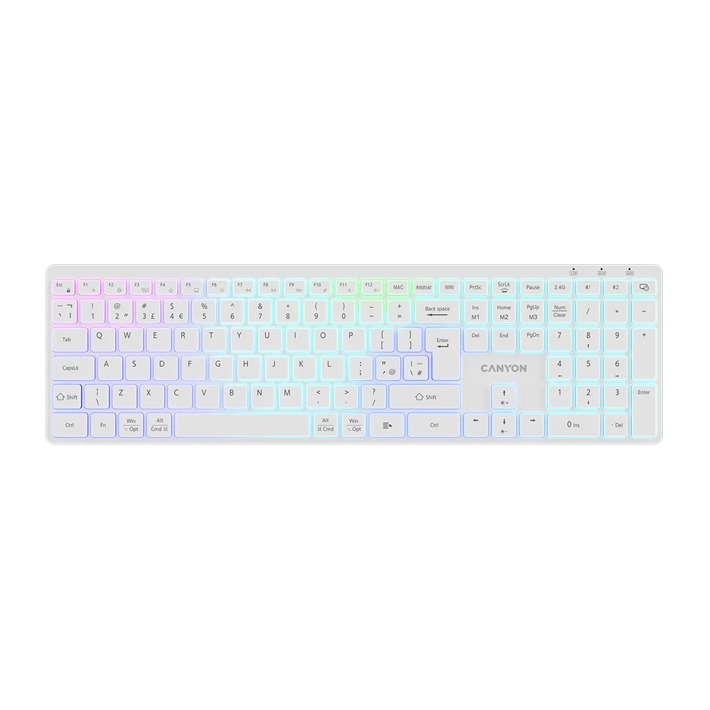 Canyon Bežična RGB Tastatura HKB-W11 - Dual Mode, RGB, US/UK Layout, Bijela - image 1