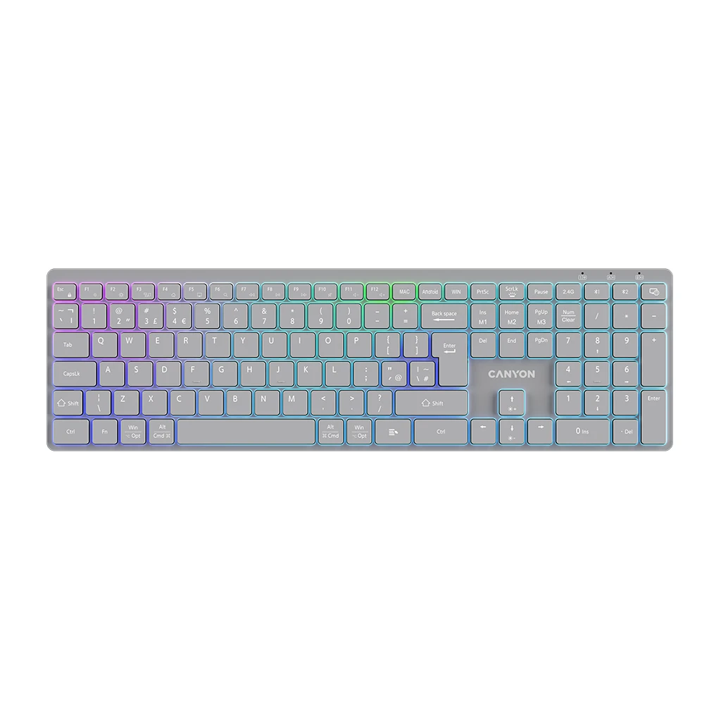 CANYON keyboard HKB-W11 UK/US RGB Dual Mode Wireless Grey - image 1