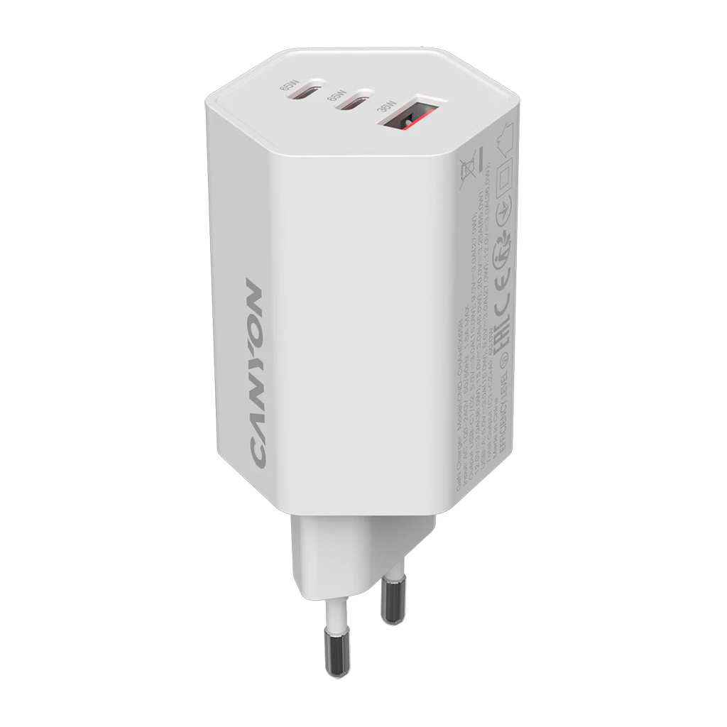 CANYON Punjač HEXAGON 65 GaN 65W 2xPD 1xQC EU Bijeli - image 1