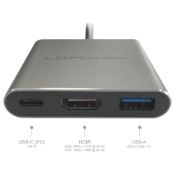 LC-Power USB-C HubUSB-A,  USB-C (PD 100W),1x HDMI do 4k UHD - thumbnail 2