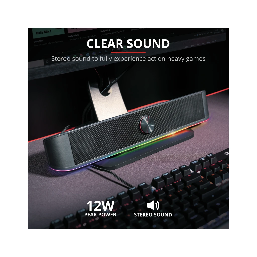 Trust GXT 619 RGB LED Soundbar Trust Thorne, Stereo soundbar Illuminated, space-saving design - image 1