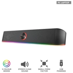 Trust GXT 619 RGB LED Soundbar Trust Thorne, Stereo soundbar Illuminated, space-saving design - thumbnail 3
