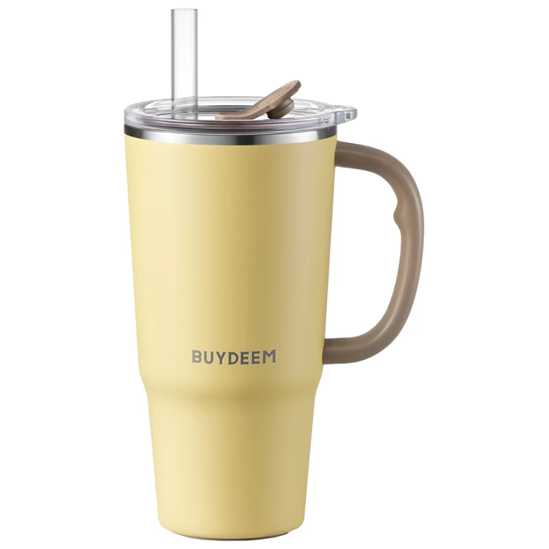 BUYDEEM Termo Šolja sa Slamkom 700 ml, model DS57, Mellow Yellow, Dvostruki Zid - image 1