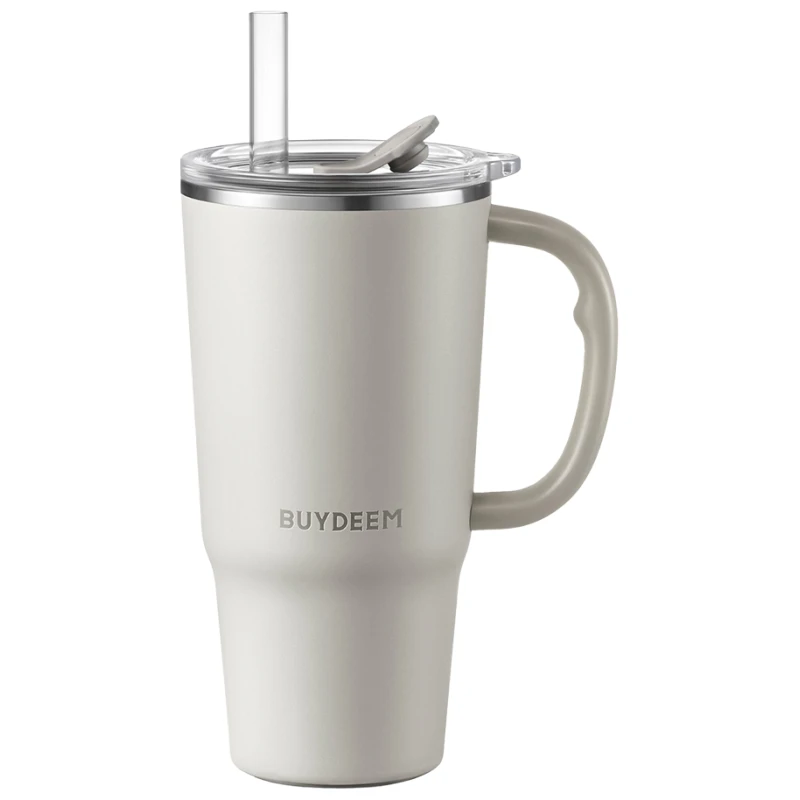 BUYDEEM Termo Šolja sa Slamkom 700 ml, model DS57, boja Zobeno Bijela - Dugotrajno očuvanje temperature, moderan dizajn - image 1
