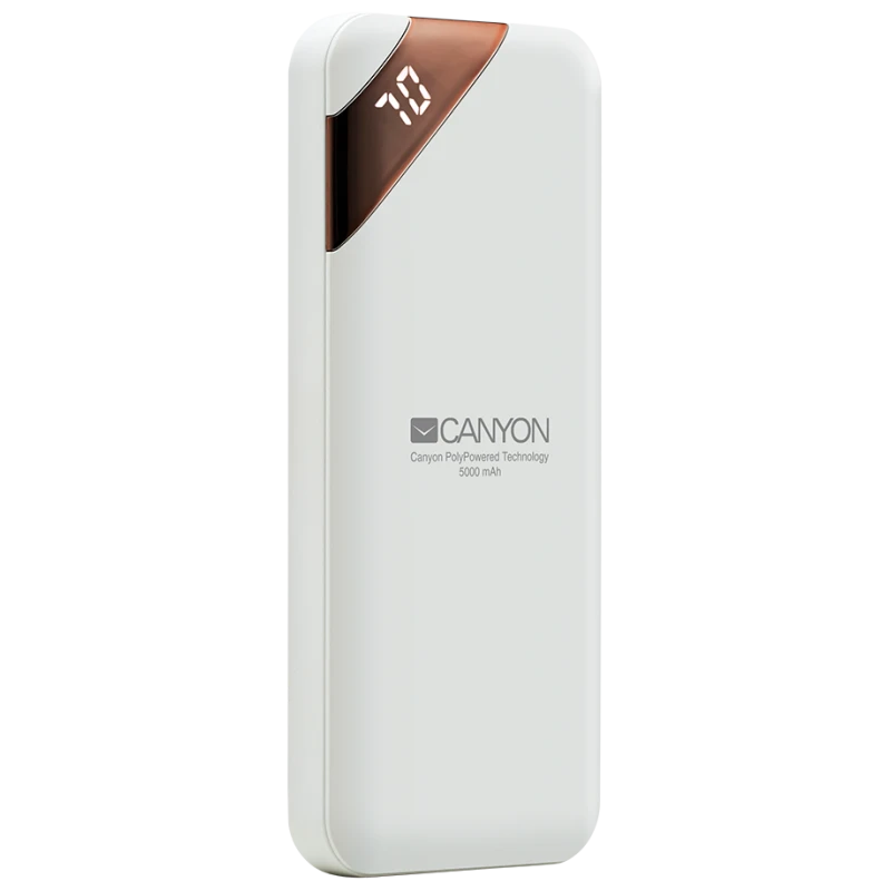Canyon Eksterna baterija PB-52 Bijela, 5.000 mAh, 2x USB, LED indikator, brzo punjenje - image 1