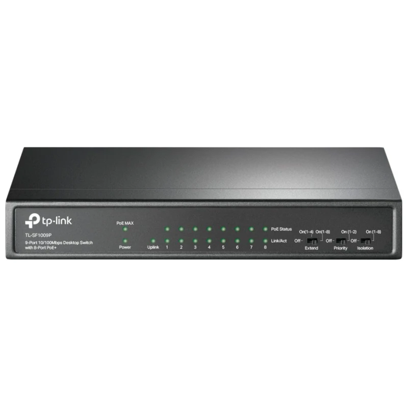 9-port 10/100Mbps unmanaged switch with 8 PoE+ ports compliant with 802.3af/at PoE 65W PoE budget - image 1