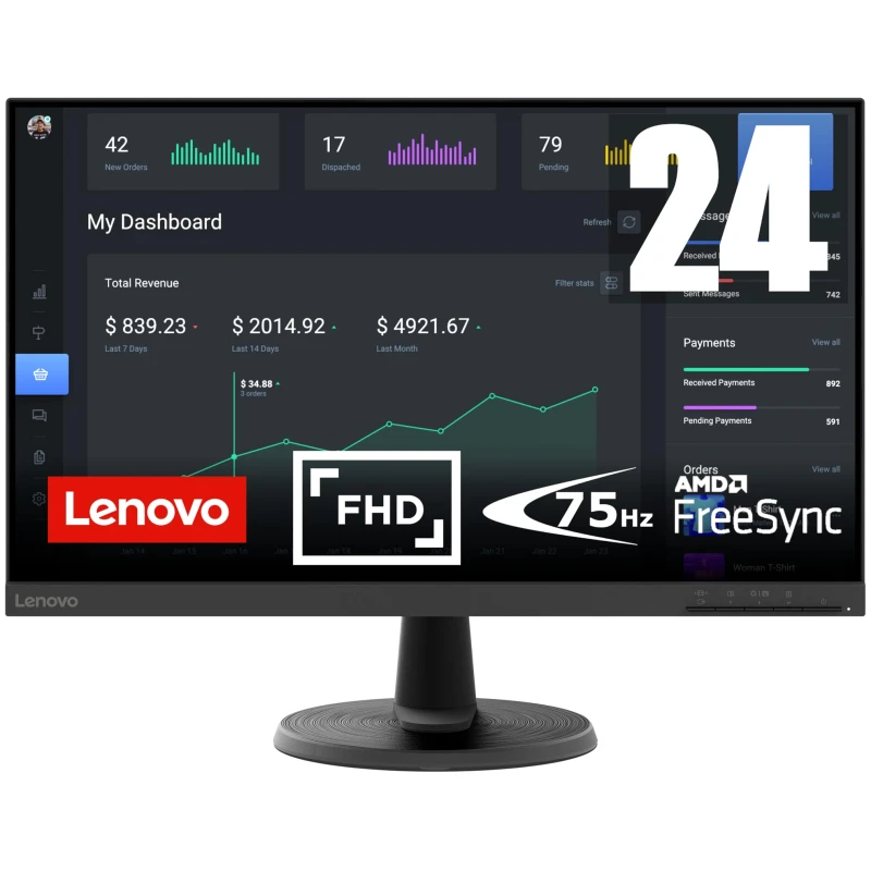 Lenovo Monitor D24-45 23.8" FHD, WLED, 3000:1, 4ms, 75Hz VGA HDMI - image 1