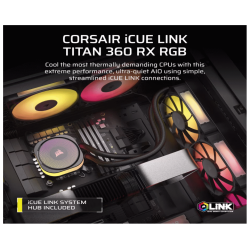 CORSAIR TITAN 360 RX RGB AIOLiquid CPU Cooler, Black,RX120LGA1851, LGA1700, AM5, AM4 - thumbnail 2