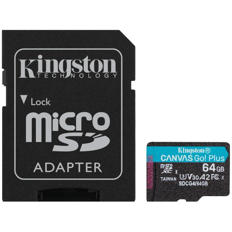Kingston microSD 64GBCanvasGoPlus, Gen4r/w:200MB/s/160MB/s,with adapter - image 1
