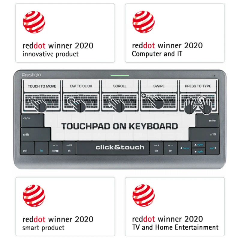 Click&Touch bežična multimedijalna tastatura za Smart TV – touchpad u tipkama, automatsko prebacivanje, povezivanje na 5 uređaja, LED indikator - image 1