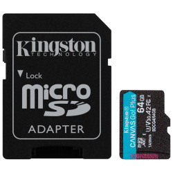 Kingston 64GB microSDXC Canvas Go Plus Gen4 - 200MB/s, Adapter, A2, U3, V30 - thumbnail 1