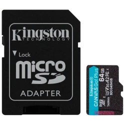Kingston 64GB microSDXC Canvas Go Plus Gen4 - 200MB/s, Adapter, A2, U3, V30 - thumbnail 1