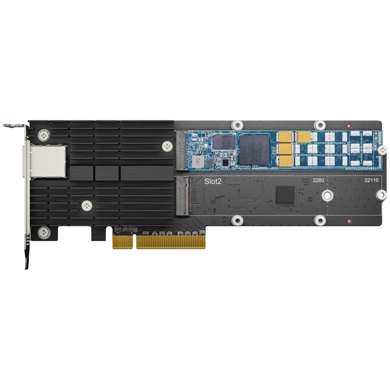 Synology M.2 SSD & 10GbE kombinovana kartica za ubrzanje performansi, PCIe Gen3 x8, podrška za dva M.2 NVMe, 10GbE RJ-45, kompatibilna sa Synology NAS - image 1