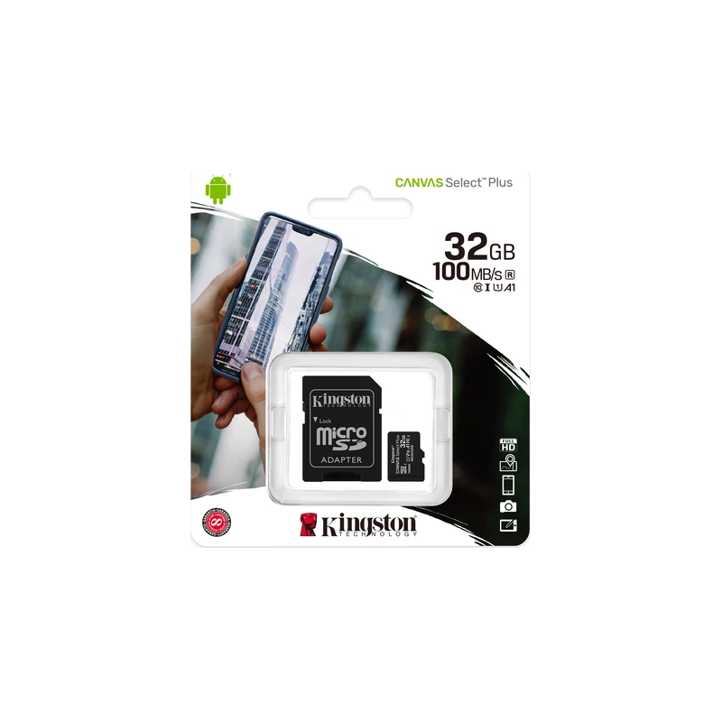 Kingston microSD 32GB Class 10Canvas Select PlusSD adapter;100MBs Read,Class 10 UHS-I - image 1
