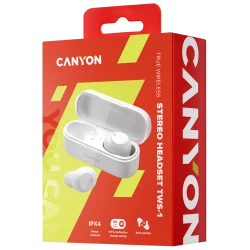 Canyon Slušalice TWS-1 Bijele - Bežične, Dugotrajna baterija, Mikrofon, Touch kontrole - thumbnail 4