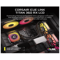 CORSAIR TITAN 360 RX LCD AIOLiquid CPU Cooler, Black,RX120LGA1851, LGA1700, AM5, AM4 - thumbnail 4