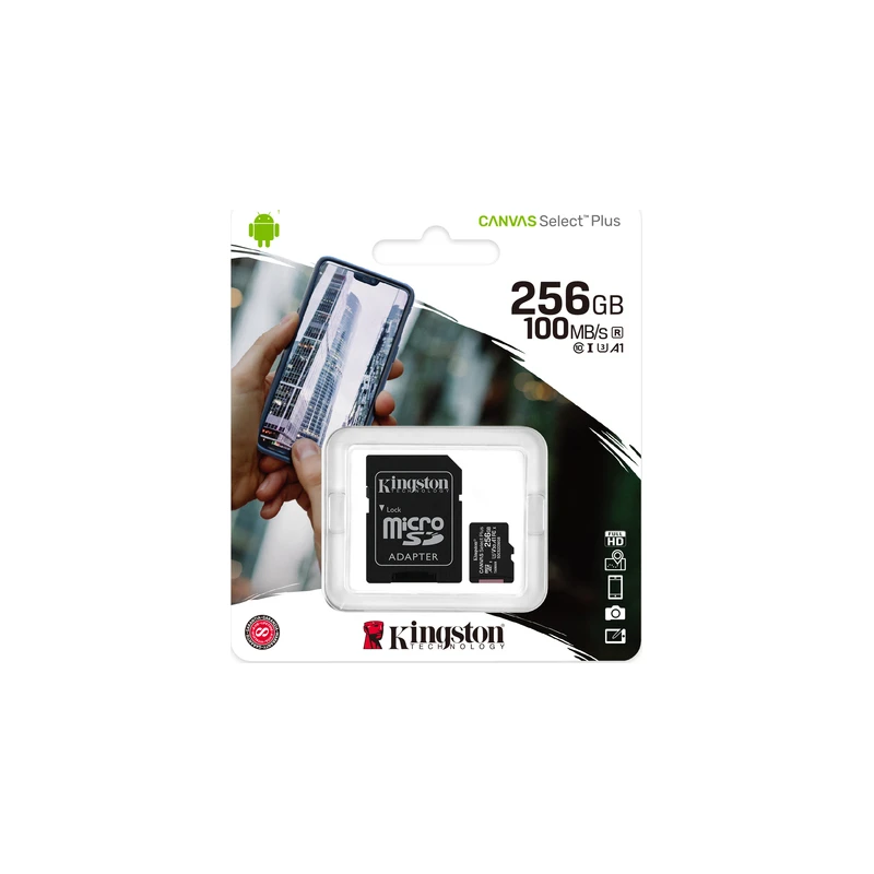 Kingston microSD 256GB Class10Canvas Select PlusSD adapter;100/85MBs,Class 10 UHS-I - image 1