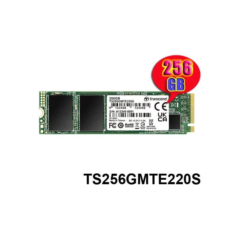 Transcend SSD 256GB M.2 NVMePCIe Gen3 x4,3,300/1,1250 MB/s - image 1