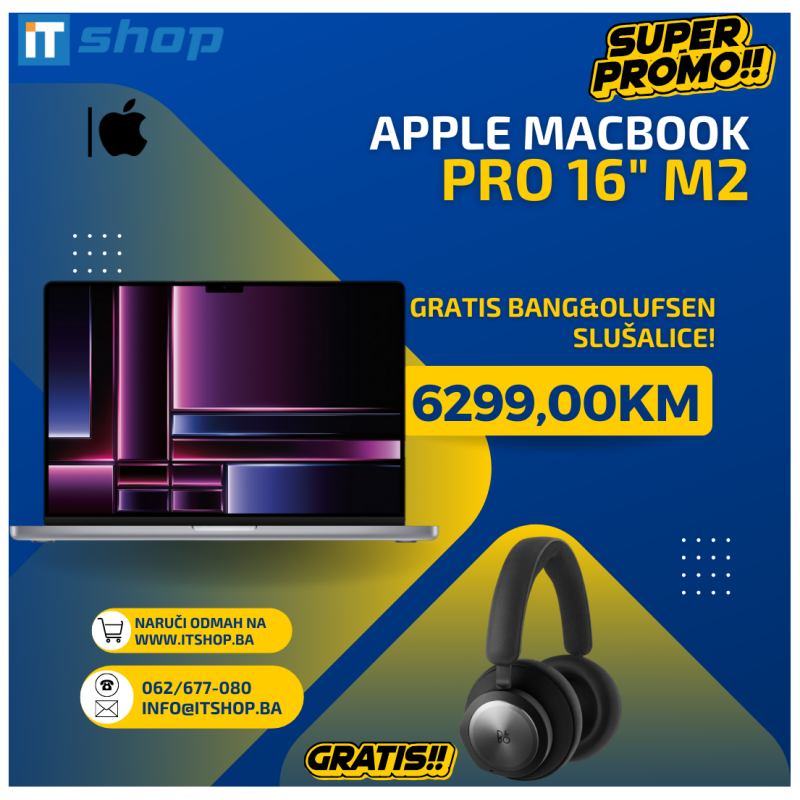 Apple MacBook Pro 16", M2 Pro, 16GB, 1TB + B&O Slušalice - image 1