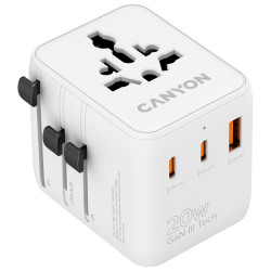 CANYON Putni Adapter OnTour 20 CNS-TA20W1005W  Punite Sva 4 Tipa Utičnica, 20W USB-C Brzo Punjenje - thumbnail 1