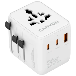 CANYON Putni Adapter OnTour 20 CNS-TA20W1005W  Punite Sva 4 Tipa Utičnica, 20W USB-C Brzo Punjenje - thumbnail 1