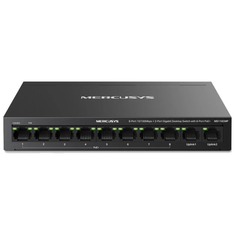 Mercusys MS110CMP 10-Port 10/100Mbps Desktop Switch with 8-Port PoE+ 8 x 10/100 Mbps PoE+ Ports - image 1