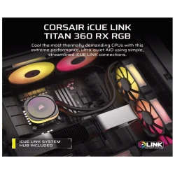 CORSAIR TITAN 360 RX RGB AIOLiquid CPU Cooler, Black,RX120LGA1851, LGA1700, AM5, AM4 - thumbnail 2